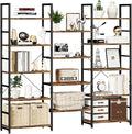NUMENN Triple Wide 5 Tier Bookshelf, Rustic Industrial Style Bookcases with 14 Open Display Shelves, Modern Tall Bookcase Furniture for Bedroom, Living Room and Home Office, Vintage