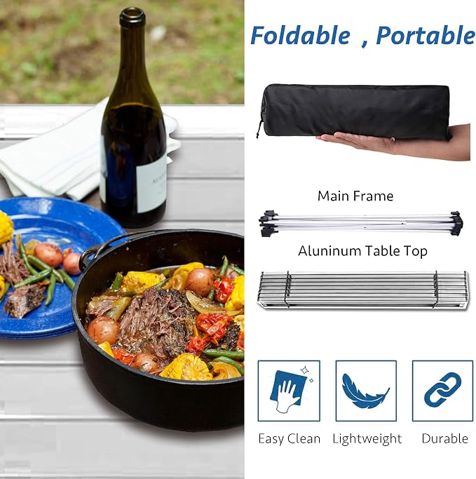 Grope Small Folding Camping Table, Aluminum Beach Table for Sand (Silver-M) | Portable & Easy to Carry, With Carry Bag for Camping, Prefect for Outdoor, Picnic, BBQ, Cooking, Festival, Beach, Home Use