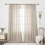 MYSKY HOME Living Room Curtains for Windows, Linen Look Texture Semi Sheers Boho Drapes Extra Long Floor Length Curtain Panels Soft Cotton Fabric, 50 x 108 Inch, Light Oatmeal, 2 PCs