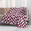 LOMAO Throw Blankets Flannel Blanket with Checkerboard Grid Pattern Soft Throw Blanket for Couch, Bed, Sofa Luxurious Warm and Cozy for All Seasons (Burgundy, 50"x60")