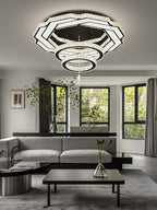 Flashing God Dia 32" Modern Crystal Chandelier Crystal Black Ceiling Light Fixtures LED Flush Mount Ceiling Light for Living Room Bedrooms Dining Room Dimmable 2700k- 6000k
