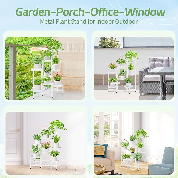 iDavosic.ly Plant Stand Indoor Outdoor, 8 Tier Corner Metal Flower Display Holder Shelf, Folding Tall Orchid Rack for Patio Balcony Porch Garden Living Room House, White