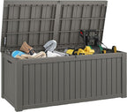 NUNU LAB 180 Gallon Outdoor Storage Box,Large Resin Sturdy Deck Box, Backyard Outside Storage Box Waterproof with Double Wall Panels,Package Delivery Garden Hose Storage Bin Outdoor Tool,Grey