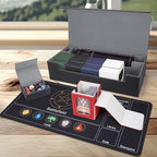 AFIING MTG Deck Box 6 In1 with MTG Playma,Premium Card Storage Box with 5 Pcs MTG Deck Box Holds 2400+ Trading Cards, Large TCG Card Deck Case for Magic Yugioh Sports Cards (Black&Grye)