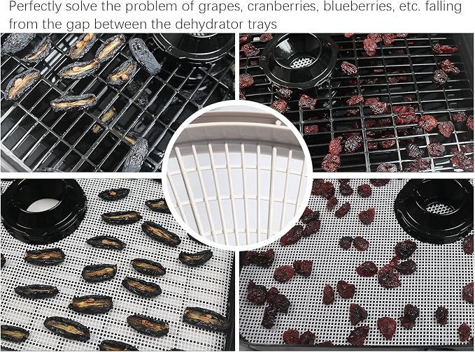 Silicone Dehydrator Tray Liner: for Cosori Magic Mill Ivation 12"x13" 10-PK | BPA-Free Mesh Non-stick Liners Help Stop Dried Food From Sticking, Lift Food Intact, and Cut Cleanup Time - Dishwasher Safe
