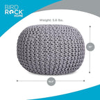BIRDROCK HOME Round Pouf Ottoman | Cotton Braided Foot Stool with Bean Bag Filling | Boho Foot Rest for Living Room & Bedroom | Compact & Comfortable Seating, Lightweight & Soft | Light Grey