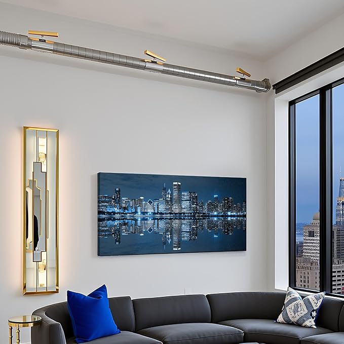 LevvArts Modern City Wall Art Chicago Downtown at Night Picture Print on Canvas Building Artwork for Office Living Room Wall Decoration
