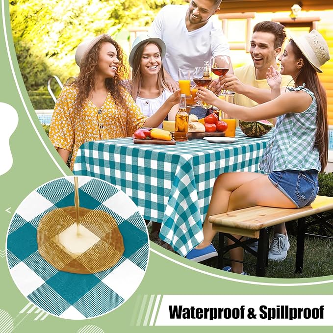 10 Packs Buffalo Disposable Table Cloth, 54 x 108 Inch Waterproof Plastic Tablecloth, Rectangle Turquoise and White Checkered Table Covers for Picnic, Birthday, Party, Back to School