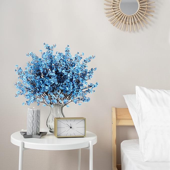 Sggvecsy 15 Pcs Babys Breath Artificial Flowers Gypsophila Bouquets Bulk Real Touch Fake Silk Flowers for Home Wedding DIY Floral Arrangement Kitchen Table Centerpiece Decoration (Blue with Purple)