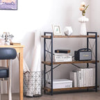 HCHQHS Bookshelf, 3-Tier Industrial Bookcase, Rustic Open Book Shelf, Wood and Metal Horizontal Bookshelves