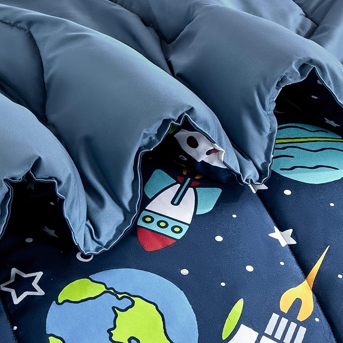 SLEEP ZONE Kids Twin Bedding Comforter Set - Super Cute & Soft Kids Bedding 5 Pieces Set with Comforter, Sheet, Pillowcase & Sham (Rocket Galaxy)
