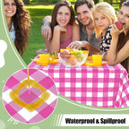 4 Packs Buffalo Disposable Table Cloth, 54 x 108 Inch Waterproof Plastic Tablecloth, Rectangle Hot Pink and White Checkered Table Covers for Picnic, Birthday, Party, Back to School