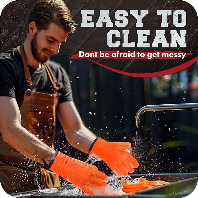 KITCHEN PERFECTION XL Silicone Smoker BBQ Gloves -Heat Resistant Oven Mitts | Waterproof, 5-Finger Design For A Better Grip, for Pitmasters, Meat Smoking, Grilling, Cooking, Frying Turkey | Grill Gift
