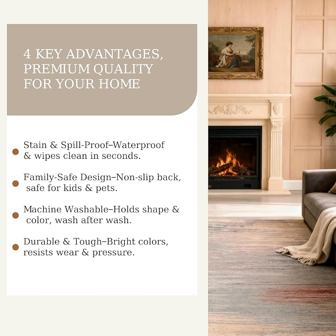 8x10 Area Rug, Plush Soft Living Room Rug Machine Washable - Large Non-Slip Stain Resistant Rug for Bedroom, Geometric Pet Friendly Carpet
