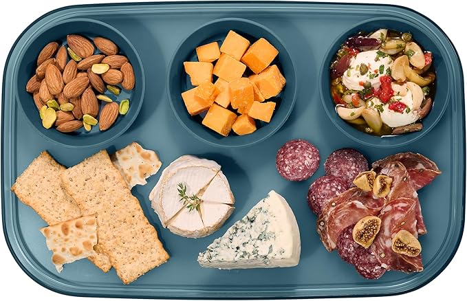 madesmart dipware 3 Bowl Serving Tray, Collapsible & Removable Dip Bowls for Charcuterie, Guacomole, Snacks, Veggies, Premium Dishwasher & Microwave Safe, Multipurpose Plate & Bowl, Midnight