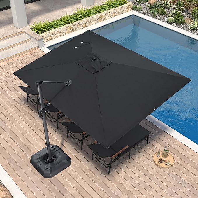 PURPLE LEAF 9' X 11.5' Patio Umbrella Outdoor Cantilever Rectangle Umbrella Aluminum Offset Umbrella with 360-degree Rotation for Garden Deck Pool Patio Black