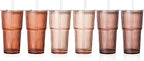 6PCS Venus Ribbed Glass Cups with Lids and Straws, 20oz Brown Vintage Drinking Glasses, Aesthetic Iced Coffee Cups, Glass Tumbler for Boba, Beer, Tea, Cocktails, Brown Ribbed Glassware Set (Venus-6)