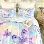 CVHOUSE Butterfly Queen Comforter Set for Girls Teens.Butterfly Queen Bedding Set,Butterflies Bedspread,Butterfly Duvet,Butterfly Bed Set,Butterflies Quilt Set 3 Pcs 1 Comforter and 2 Pillowcases