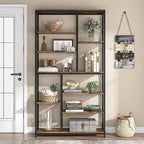 Modern 8-Tier Staggered Bookcase - 79 Inches Tall, Wide Wood Etagere Shelving Unit