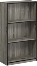 FURINNO Basic 3-Tier Bookcase Storage Shelves, French Oak Grey/Black