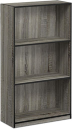 FURINNO Basic 3-Tier Bookcase Storage Shelves, French Oak Grey/Black