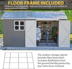 12x10 FT Shed Outdoor Storage Metal Large Garden Tool Sheds with Window Lockable Doors Sloping Roof Floor Frame Waterproof Steel Utility Equipment Shed for Backyard Patio Lawn Poolside, Grey