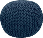 COTTON CRAFT - Hand Knitted Cable Style Dori Pouf - Blue - Floor Ottoman - Cotton Braid Cord - Handmade & Hand Stitched - Truly one of a Kind Seating - 20 Dia x 14 High