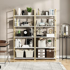 NUMENN 5 Tier Bookshelf, Tall Bookcase Shelf Storage Organizer, Modern Book Shelf for Bedroom, Living Room and Home Office, White/Gold