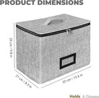 HURZMORO Stemware Storage Cases, Wine Glass Storage Box Containers for Glassware or Crystal, Holds 6 Red or White Glasses, Hard Top and Sides (Grey, Mug and Wine Glass Storage Box, 6 Compartments)