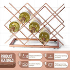 Countertop Wine Rack - 10 Bottle Freestanding Modern Rose Gold Metal Small Wine Rack - Tabletop Wine Holder Stand for Cabinet, Pantry, Wine Bottle Storage…
