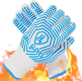 QUWIN BBQ Gloves, Oven Gloves 1472℉ Extreme Heat Resistant, Grilling Gloves Silicone Non-Slip Oven Mitts, Kitchen Gloves for BBQ, Grilling, Cooking, Baking-1 Pair… (Blue, One Size Fits Most)
