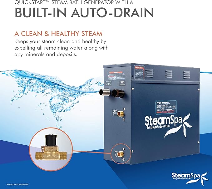 SteamSpa 4.5kW Steam Sauna Generator Executive Bundle 240V Steam Generator with Touch Pad, Steamheads, Pressure Relief Valve, Built-in Auto Drain, LED Light, Filter and Quick Install Kit EXT450OB-A