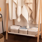 3 Pack Small Storage Baskets for Organizing, Cute Woven Decorative Gift Baskets for Shelves, Mini Closet Organizer Bins with Handles-13''Lx8.66''Wx5.11''H-Brown and White