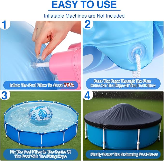 6pcs 4ft Pool Pillows for Above Ground Pools, Cover Balloon Winterizing Inflatable Air Pillow Float with Ropes PVC Ice Equalizer Closing Winter Swimming Ball Accessories