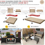 ClawsCover 3Pack Outdoor Seat Cushions Replacement Covers Fit for 4 Pieces Wicker Rattan Furniture Patio Conversation Set Loveseat Chair, 38x19x2,19x19x2,Light Khaki-Large(Include Cover Only)
