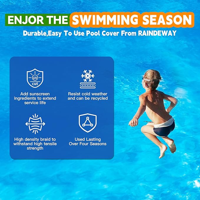 18Ft Pool Covers for(14Ft)Above Ground Pools, Winter Pool Cover,Heavy Duty Above Ground Pool Cover Includes Winch and Cable,UV Protection, Strength&Durability,Blue/Black(Cover Only)