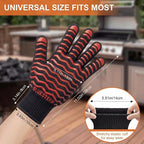 BBQ Gloves 1472°F Heat Resistant Oven Gloves with Fingers Heat Proof Grill Gloves Non-Slip Silicone Oven Mitts for Kitchen Cooking Grilling Baking Smoking