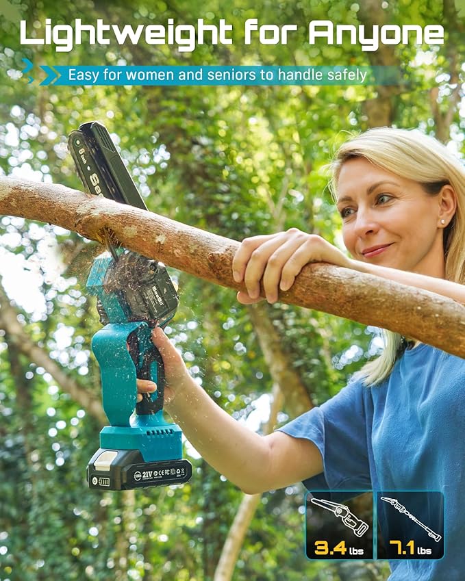 SEESII 2-in-1 Electric Pole Saws for Tree Trimming, 6 Inch Mini Chainsaw Cordless with Extension Pole, Battery Powered Pole Chain Saw, Tree Trimmer Limb Branch Cutter Pruner with 2 Battery PS600