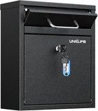 Uniclife Wall Mount Mailbox for Outside, Black Locking Mailbox | Anti-Theft Function, Heavy Duty, Small Mailbox with Key Lock, Safe Key Drop Box, Steel Cash Drop Box for Home Office, Black