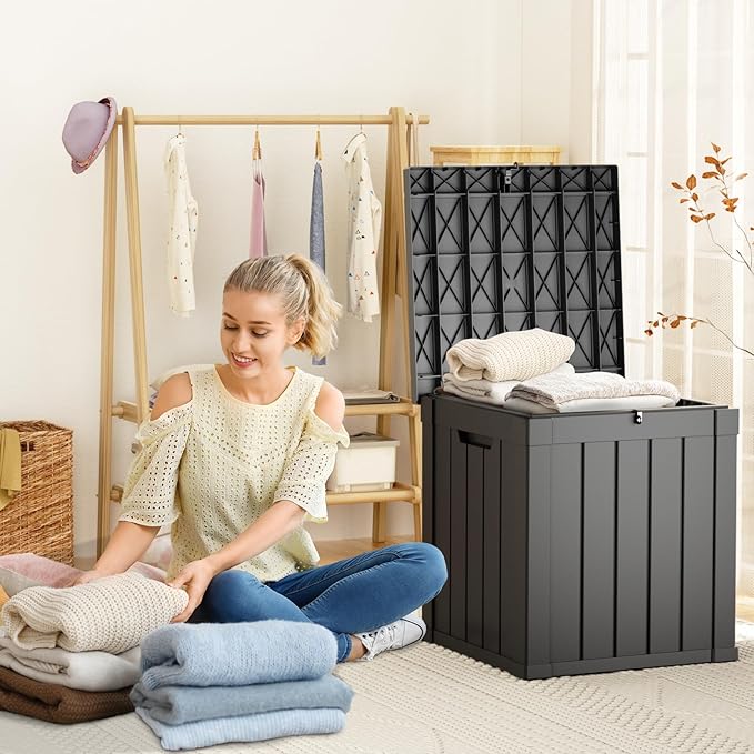 50 GallonOutdoor Storage Box,Resin Deck Boxes Waterproof, IndoorOutdoor Bin for Package Delivery, Patio Cushions, Gardening Tools, Lockable, UV Resistant
