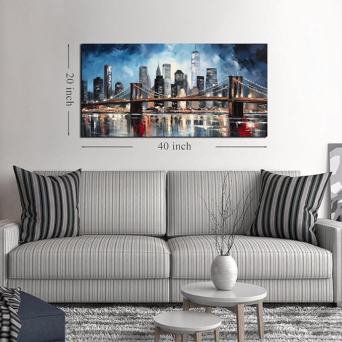Brooklyn Bridge Canvas Wall Art Living Room City Wall Decor for Office Modern Pictures for Bedroom Wall Decor 20 x 40 Inch
