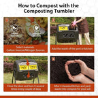 Compost Bin, 43-Gal Dual Chamber Composter Tumbler, Black Yellow | Steel Frame with 2 Sliding Door and Aeration System, 360° Rotating, Tumbling Composting Bin for Kitchen, Garden, Yard