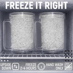 Granatan Freezer Beer Mugs Set of 4, 16 oz Double Wall Gel Mugs for Freezer, Acrylic Plastic Beer Stein with Handle, Ice Cold Glasses for Men, BBQ, & Pool Parties (Clear)