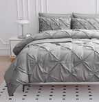 Lane Linen King Comforter Set, King Size Comforter Set 7 Pieces, Bed in a Bag King Size, Pintuck King Size Bedding Sets, King Bed Set, King Size Comforter Set with Sheets, Pillowcases & Shams - Silver