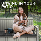 EconoHome 3 Seat Outdoor Storage Bench with Rain Cover - 90 Gallon Capacity - Weatherproof Resin Bench for Patio, Porch, Garden, Yard, Pool Area - Furniture for Pool Accessories, Gardening Tools