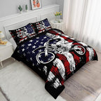 Axolotl Dirt Bike Comforter Set Twin,American Flag Bedding Set,Motocross Comforter Set,White Red Stripes Stars Comforter Set,Motorcycle Racer Comforter for Boys Kids Teens Men,1 Quilt 2 Pillowcases
