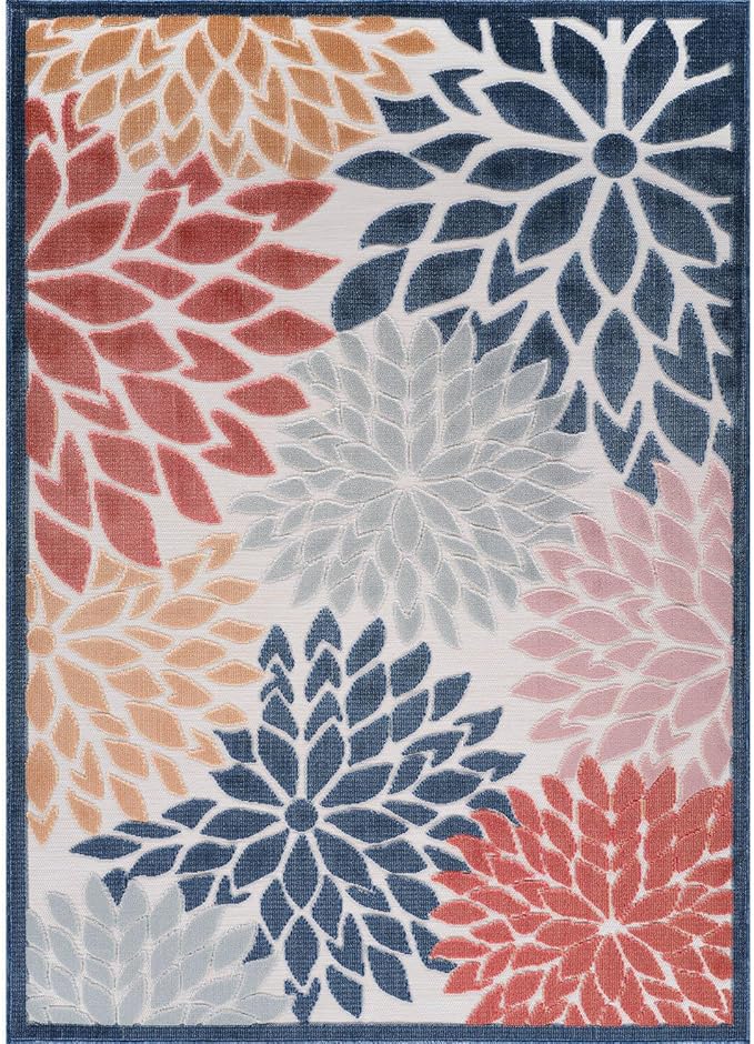 Beverly Rug Outdoor Rug 10x14 Large Modern Floral Tropical Area Rugs for Indoor and Outdoor Patio Easy to Clean Non Shedding Living Room Porch Garden Washable Outside Carpet (10 x 14 Multicolor)