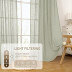 LAMIT Short Linen Curtains 40 Inch Length, Sage Grey Small Window Semi Sheer Drapes Light Filtering Bronze Grommet Neutral Panels for Cafe/Basement, 2 Panels Set, 34 x 40 Inch