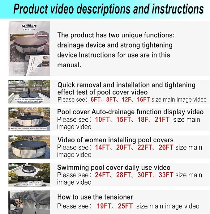 30 Ft Pool Cover, with Automatic Drain Round Pool Cover, One-Piece Quick Installation and Removal Above Ground Pool Cover, Preventing Waterlogging, UV Protected Solar Swimming Pool Cover