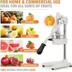 19 Inch Height Extra Tall Commercial Heavy Duty Cast Iron Hand Press Manual Orange Citrus Lemon Lime Grapefruit Pomegranate Fruit Juice Squeezer Machine with Stainless Steel Cup White